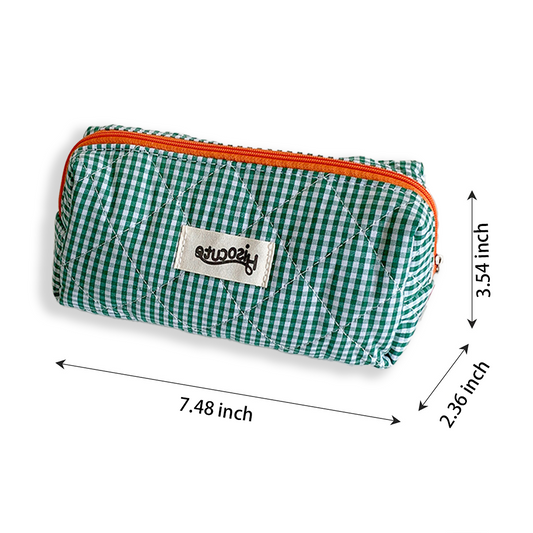 Contrast color plaid pencil case (green)