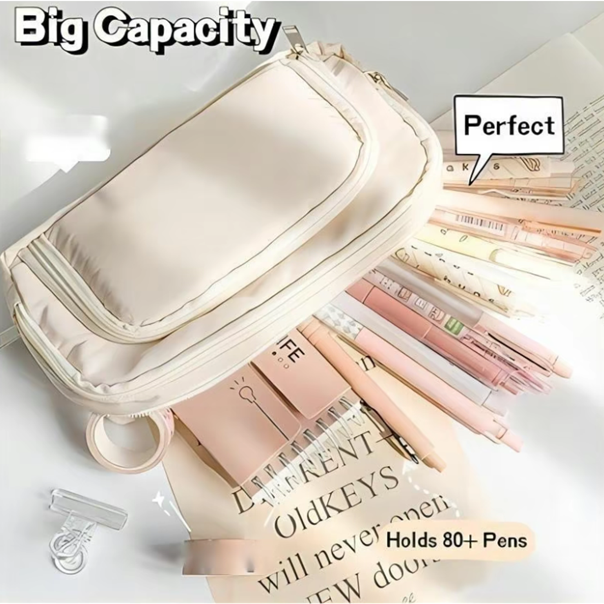 Front window multi-layer pencil case (beige)