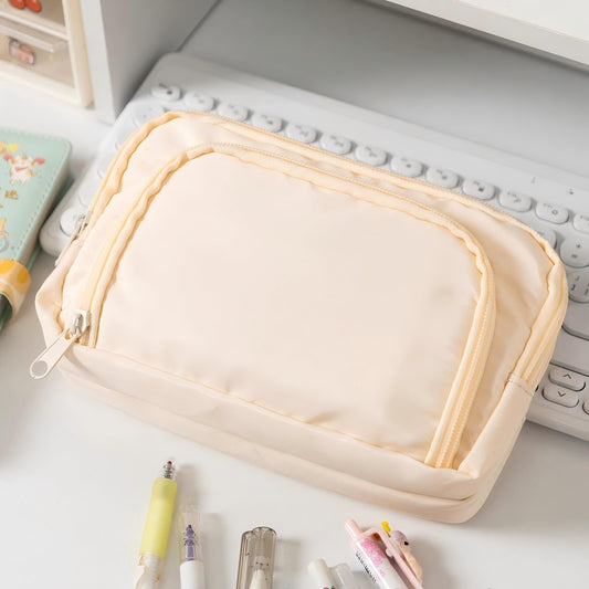 Front window multi-layer pencil case (beige)