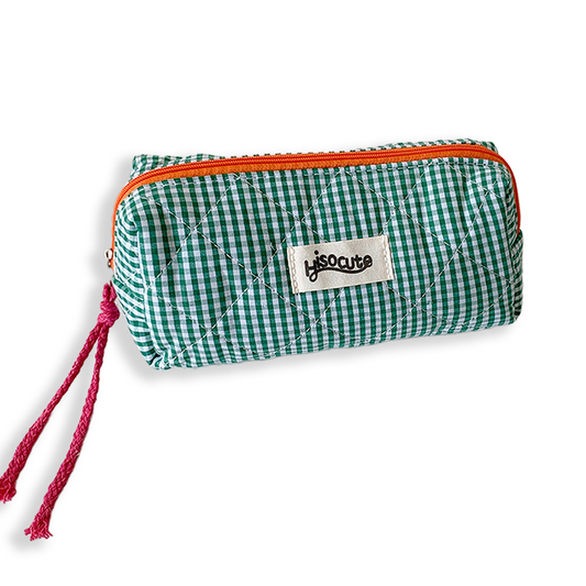 Contrast color plaid pencil case (green)