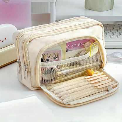 Front window multi-layer pencil case (beige)