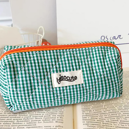 Contrast color plaid pencil case (green)